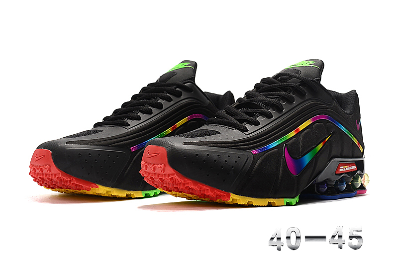 New Men Nike Shox R4 Black Rainbow